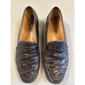 Brass Boot mens Slip On shoes Size 10 real leather Waved Loafer Black 93114